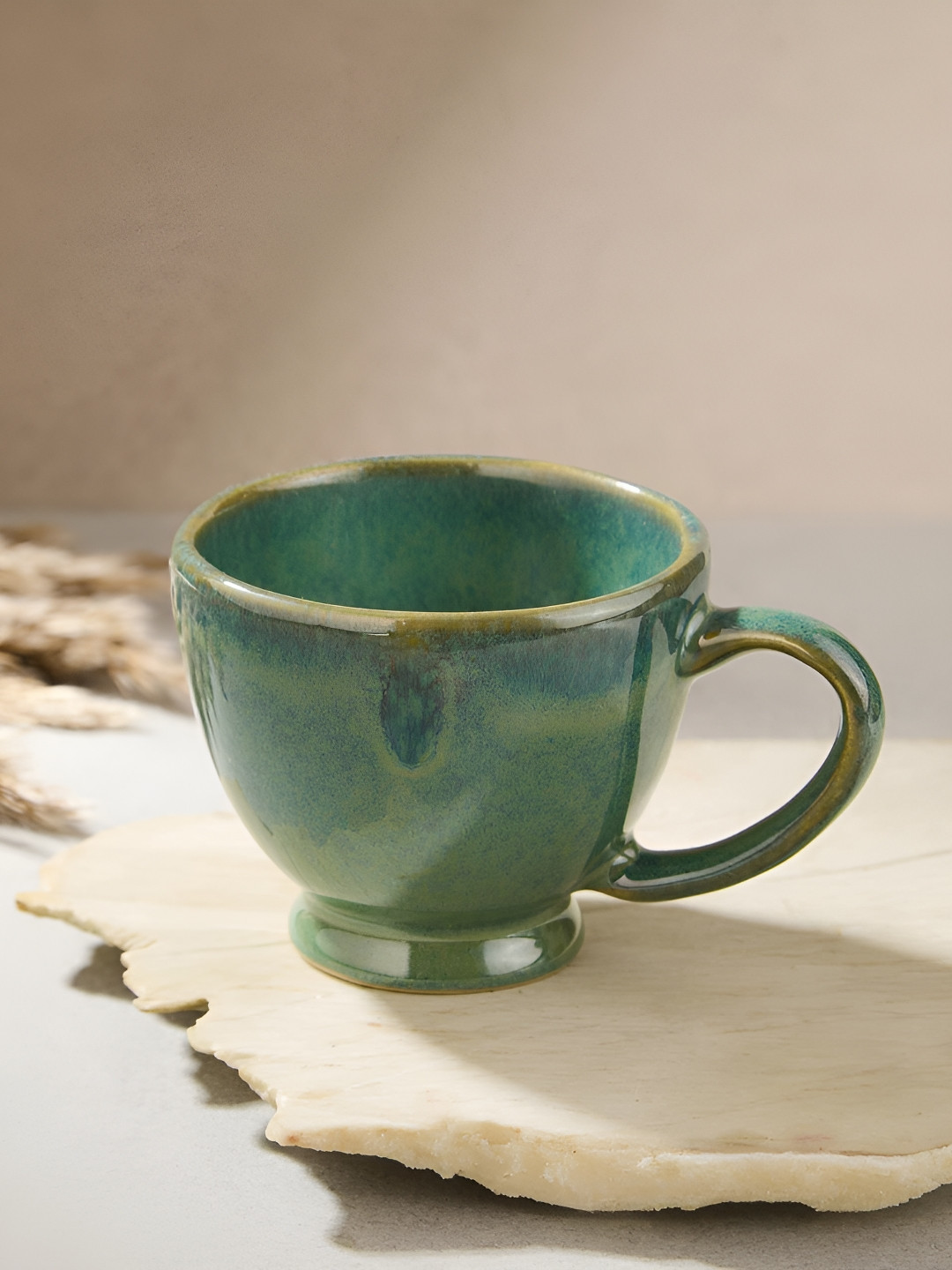 Fabindia Barbie Green Textured Ceramic Microwave Safe Cup-160ml