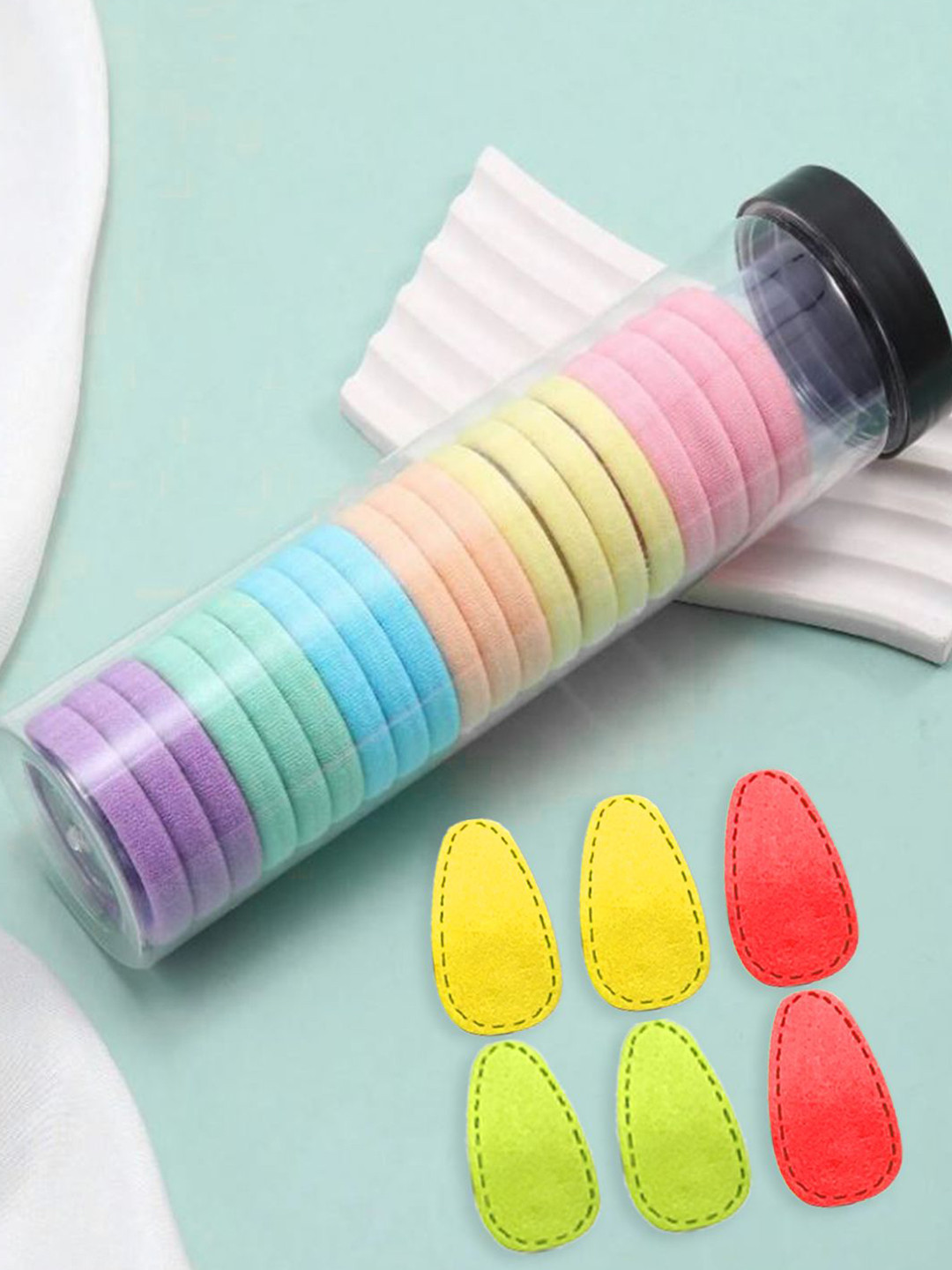 LYKAA Set of 26 Assorted 2 Cotton Rubber Bands with Velvet Tic Tacs Combo