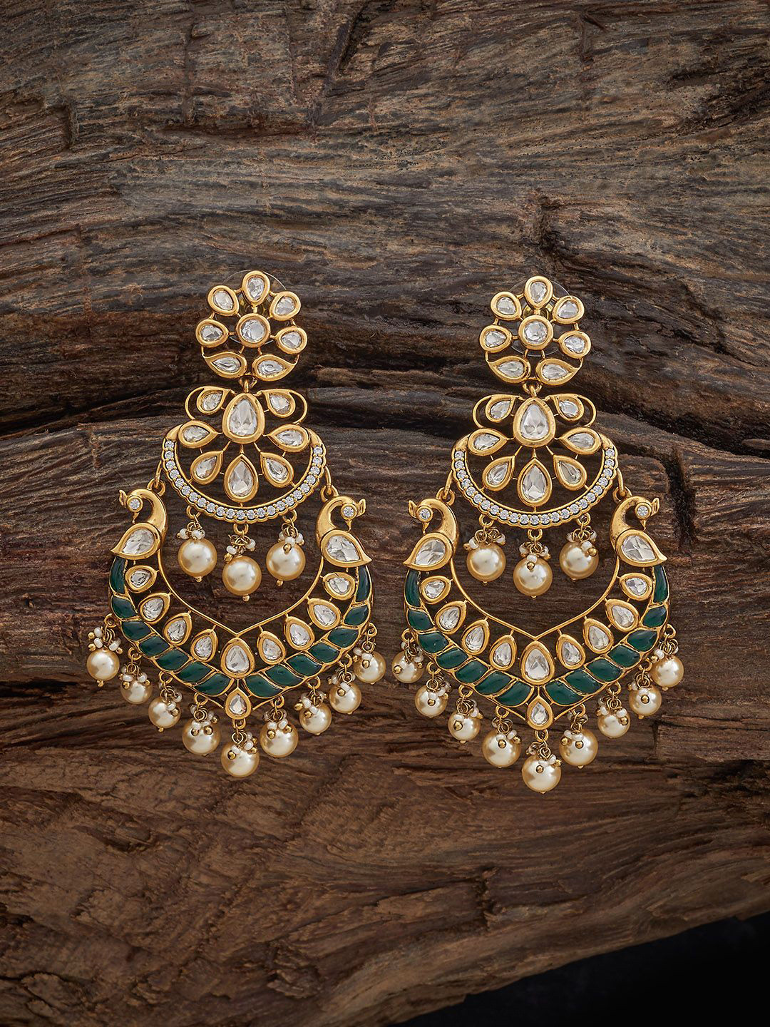 Kushal's Fashion Jewellery Victorin Plated Kundan Studded Contemporary Drop Earrings