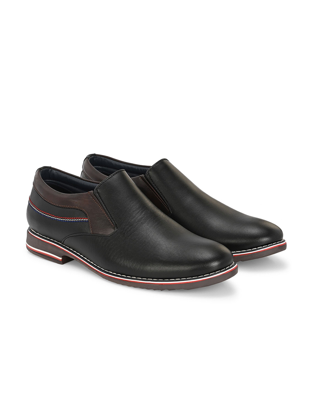 YOU LIKE Men Black Leather Round Toe Slip-On Shoes