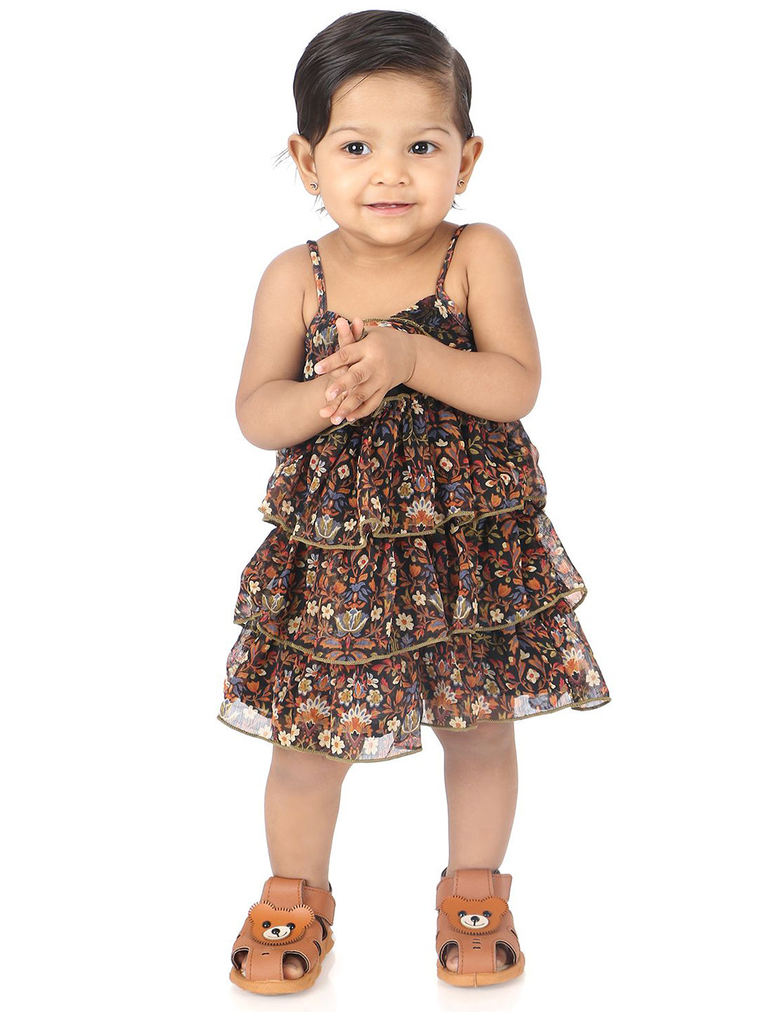 YOUNG BIRDS Girls Floral Printed Chiffon Knee Length Fit & Flare Dress