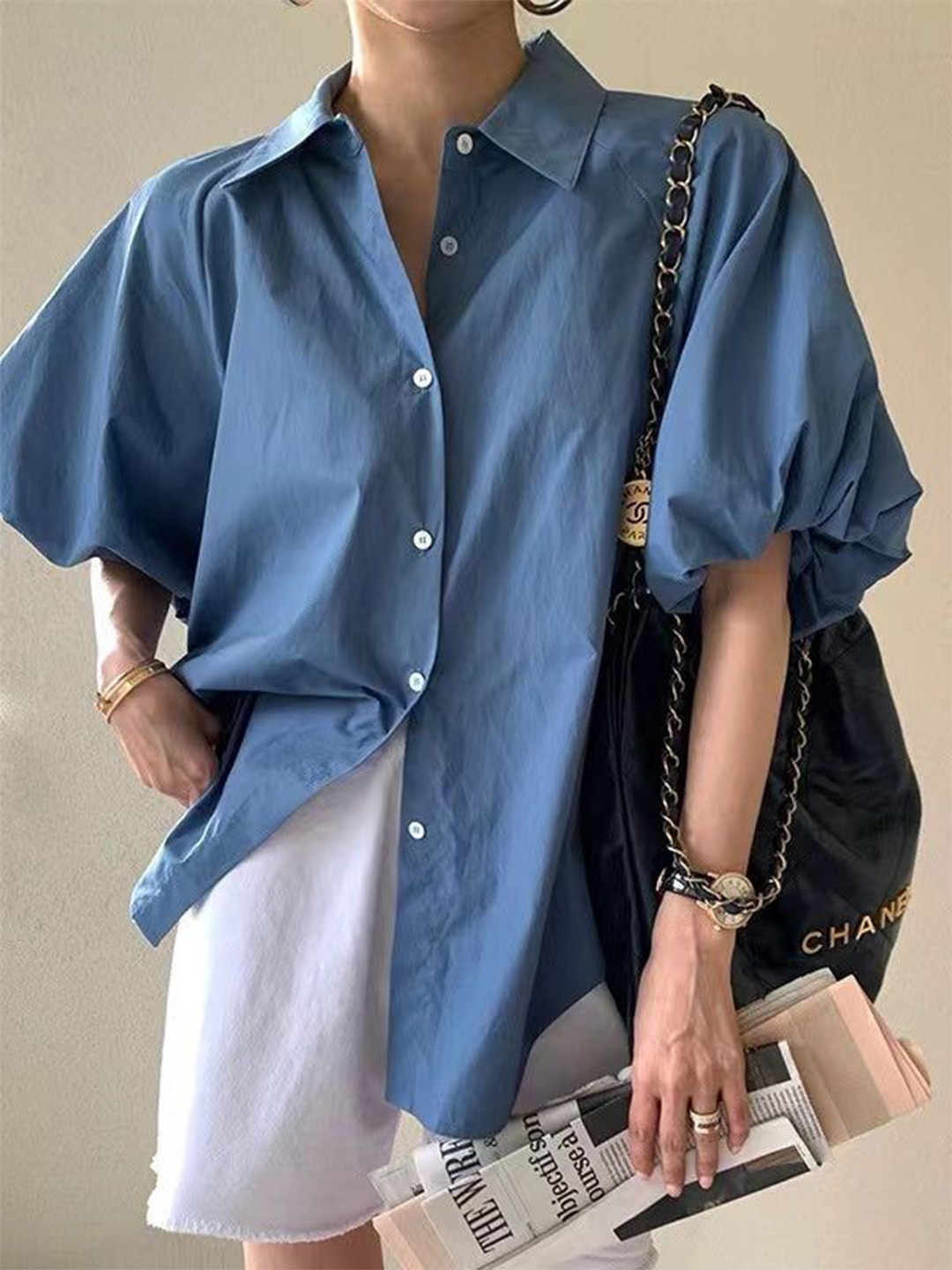 Outzidr Women Original Bubble Sleeve Shirt