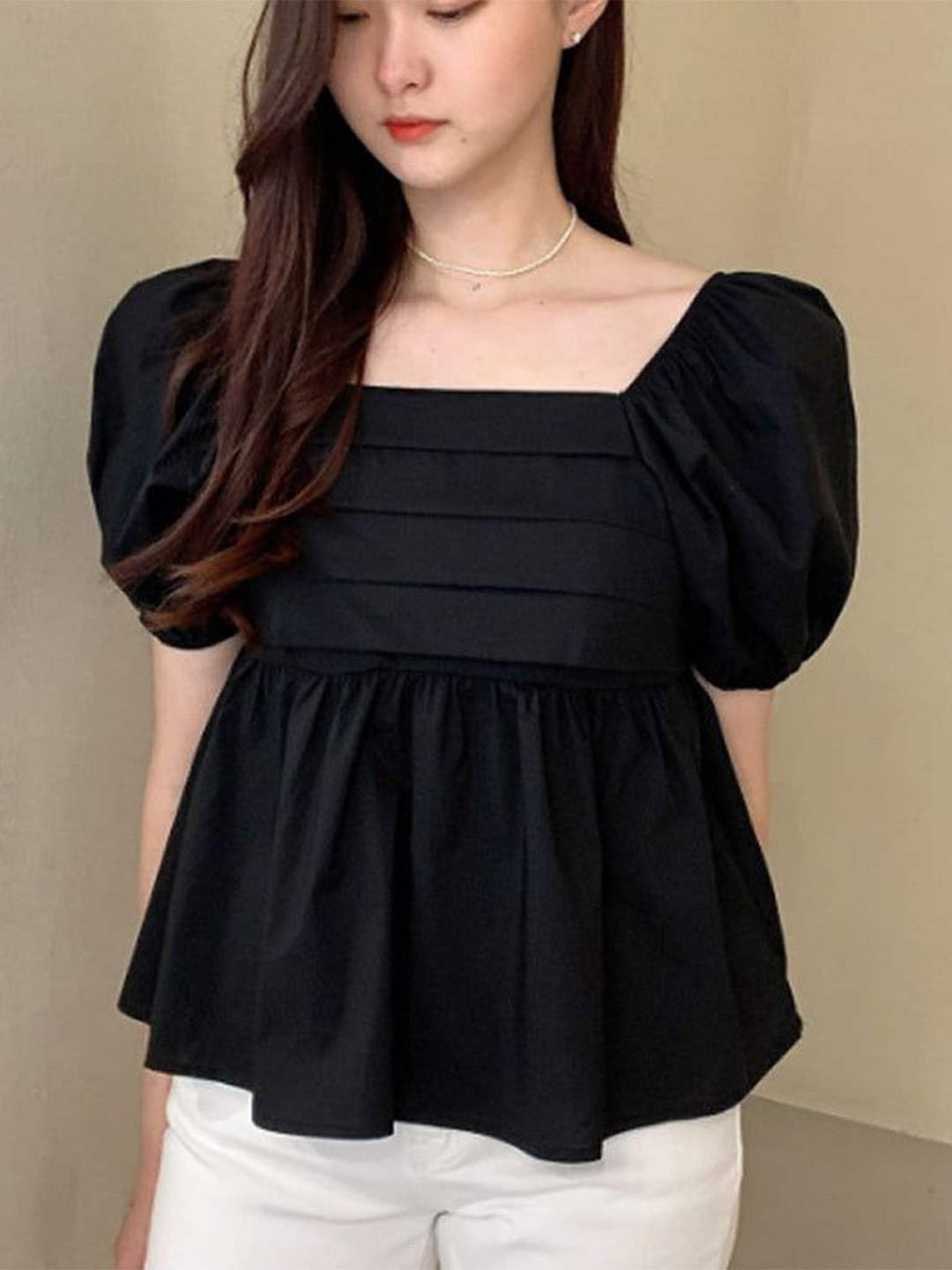 Outzidr Black Square Neck Top