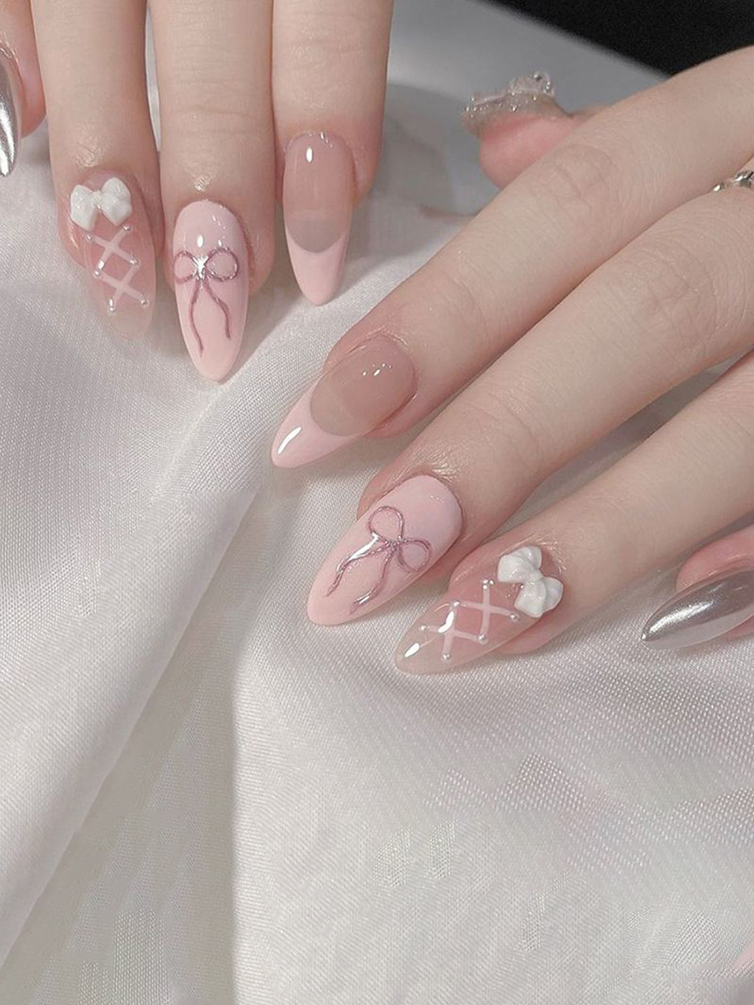 The Pink Truck 24-Pcs Artificial Reusable Nails In Baby Pink With Criss Cross With Glue