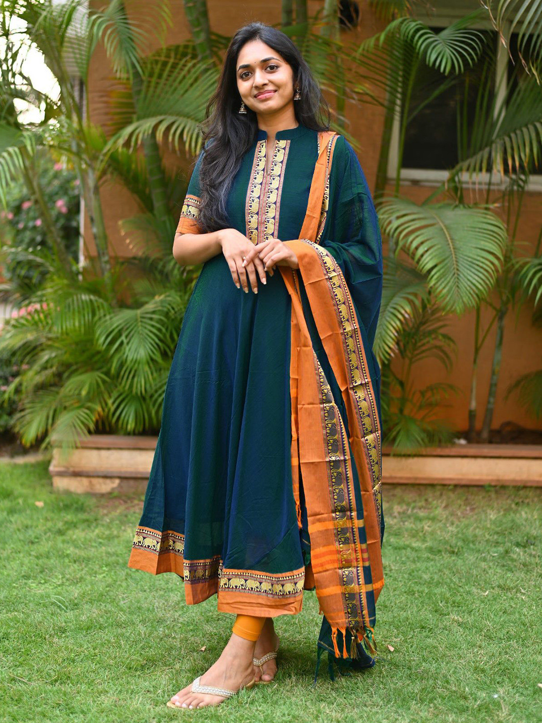KALINI Rayon Blend Mandarin Collar Anarkali Kurta With Dupatta