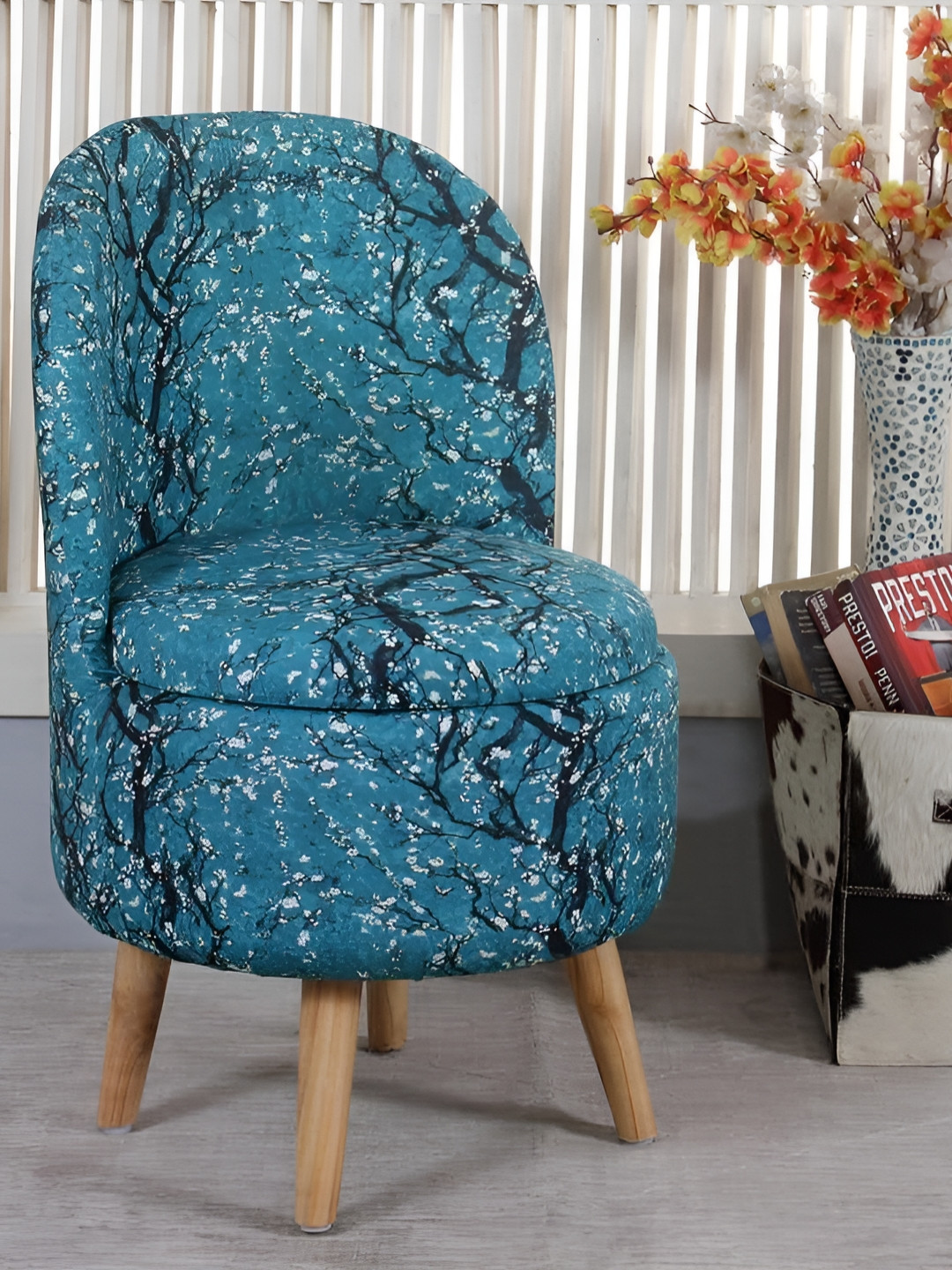 Shadowkart Blue Velvet Round Ottomans