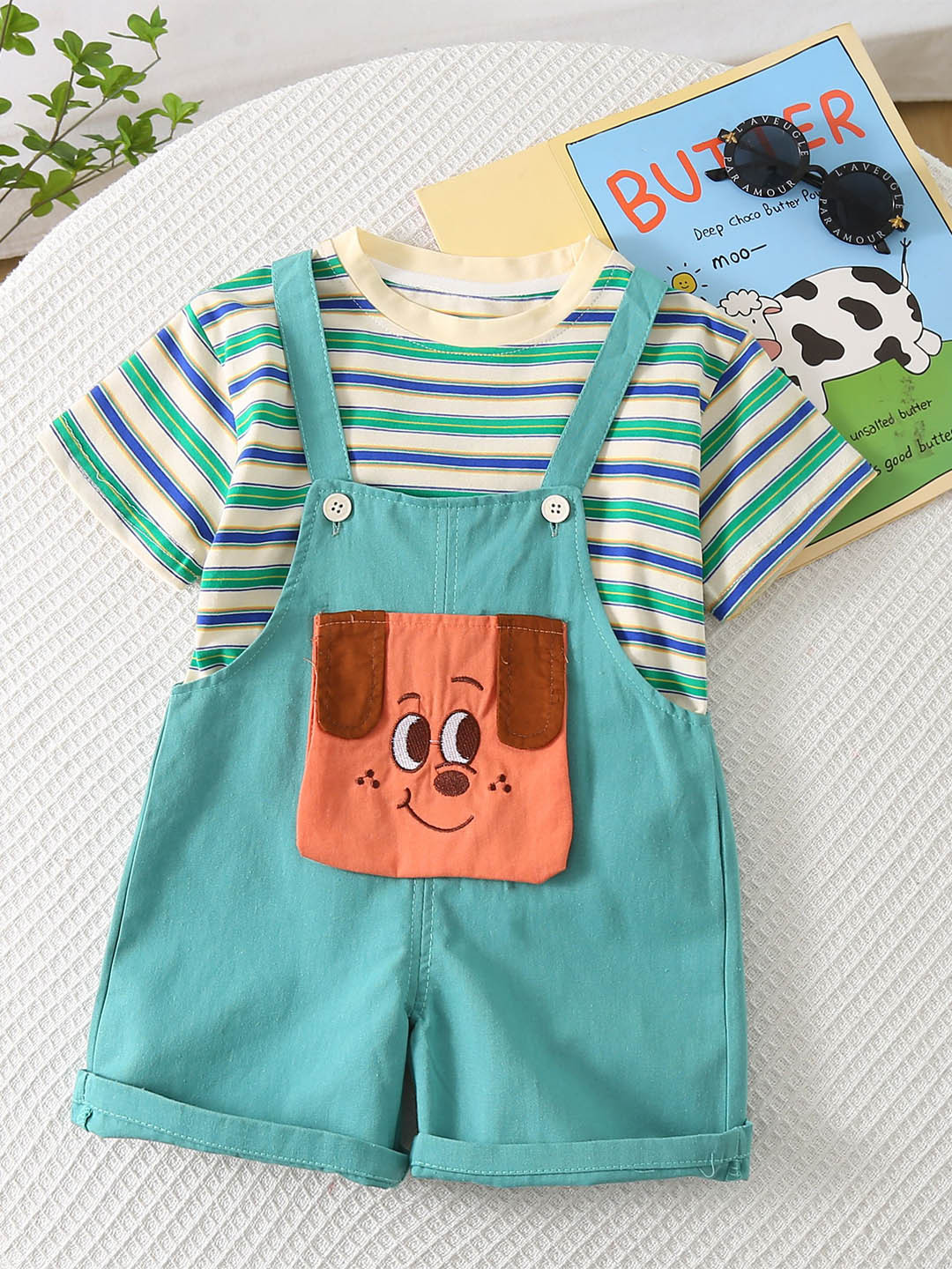 StyleCast x Revolte Boys Striped T-shirt and Dungarees Set