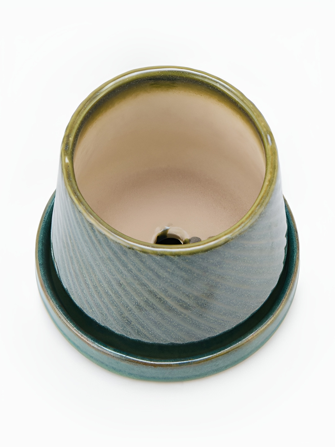 Fabindia Green & Beige Textured Ceramic Table Planter