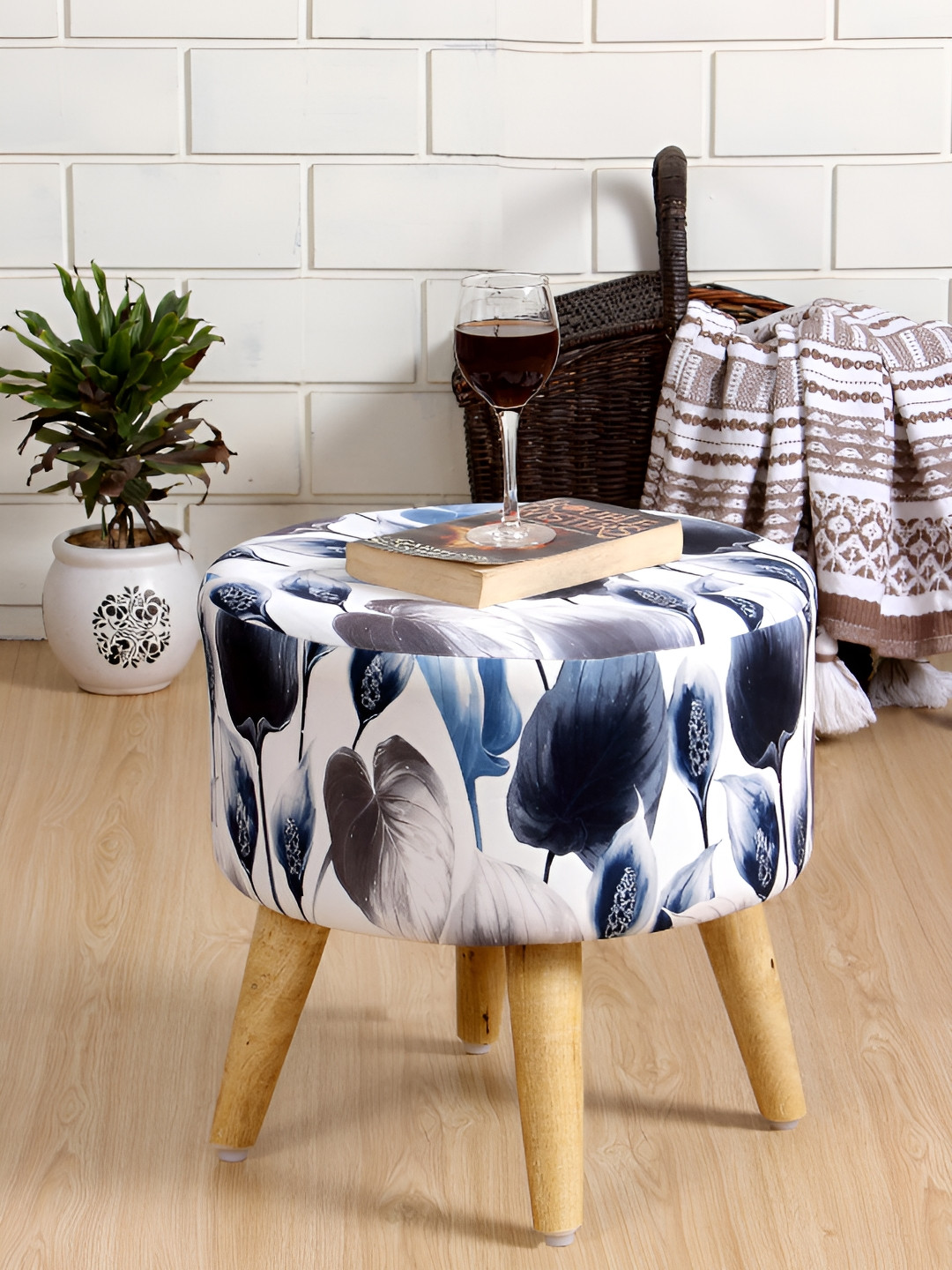 Shadowkart Blue & White Round Ottomans