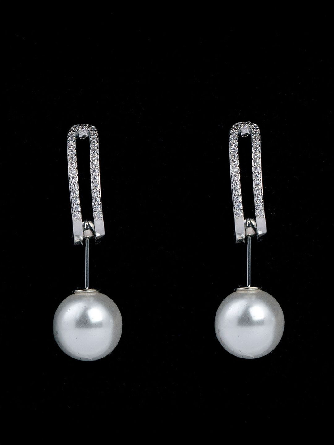Mesmerize 4 in 1Stainless Steel Silver-Plated Stones Studded and Pearls Beaded Earrings