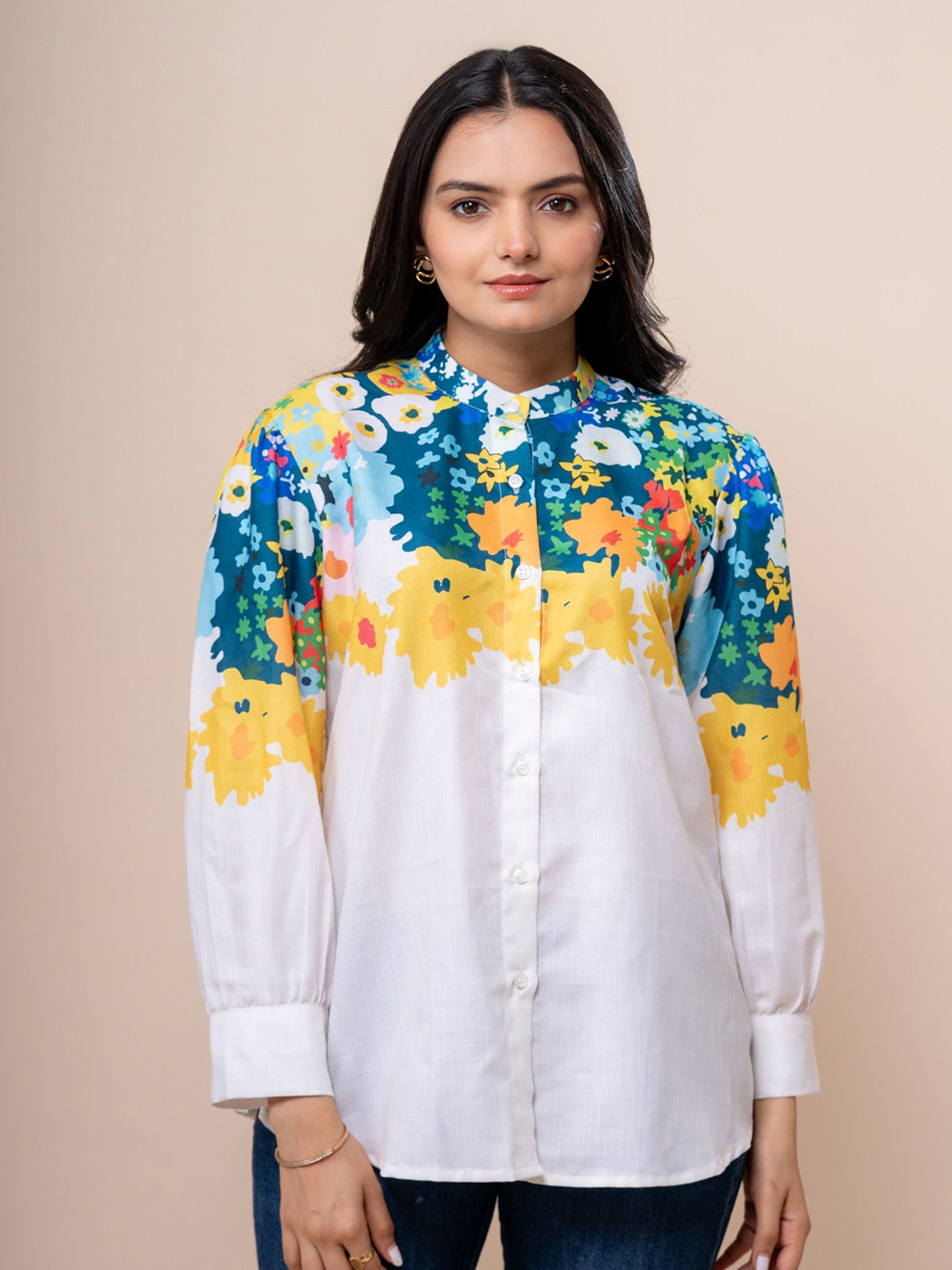 HJ TRENDS Women Floral Print Cotton Shirt Style Top