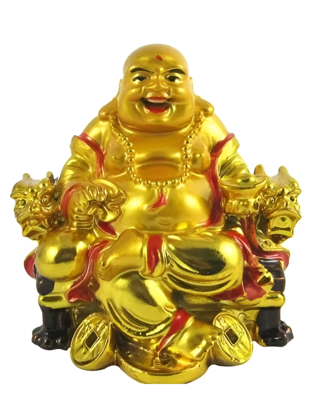 PICKARTME Laughing Buddha Gold Polyresin Glossy Home Office Medium Showpiece - 3.1 Inches