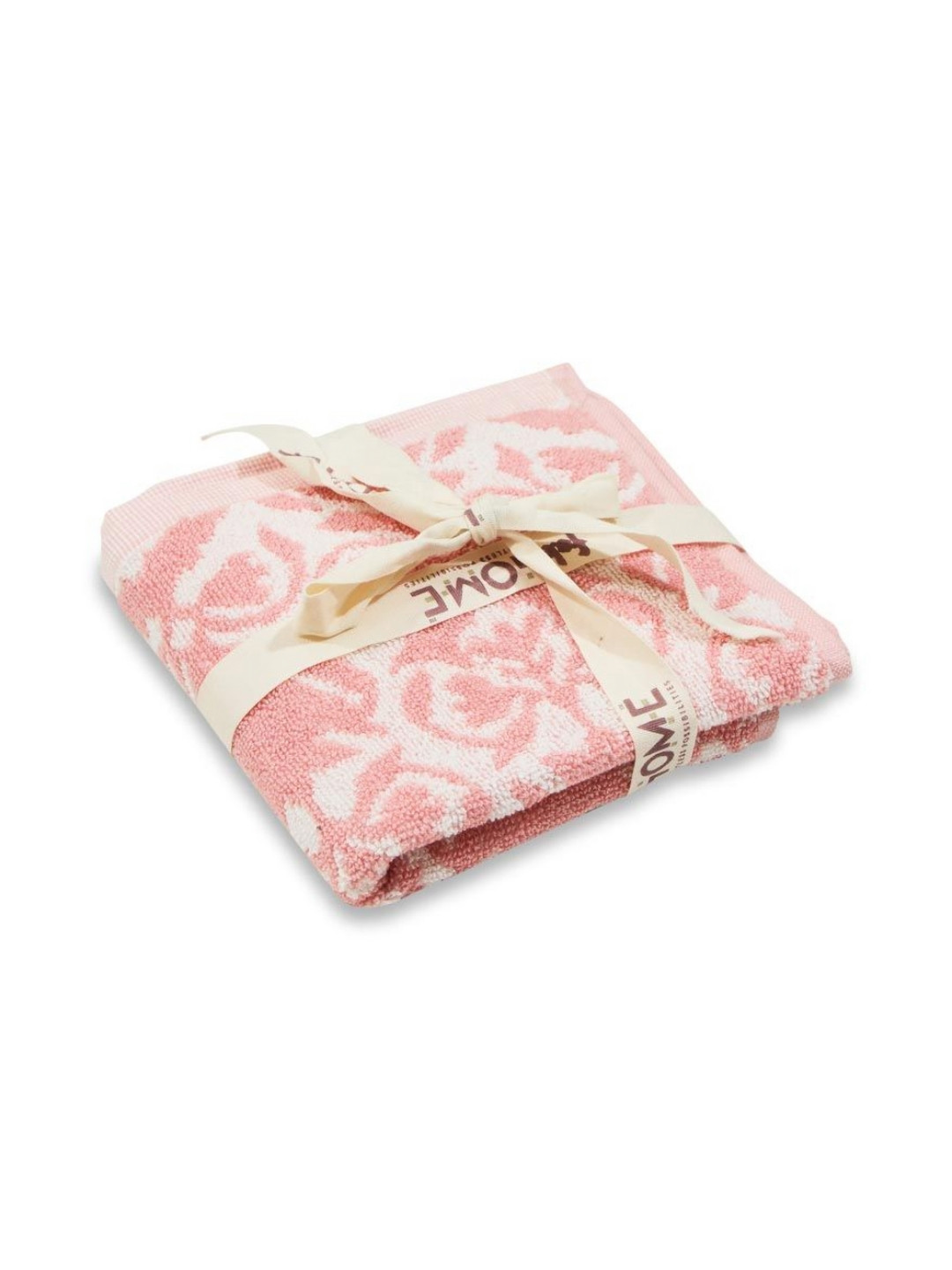 Fabindia Set Of 2 Pink & White Printed 110 GSM Cotton Face Towels