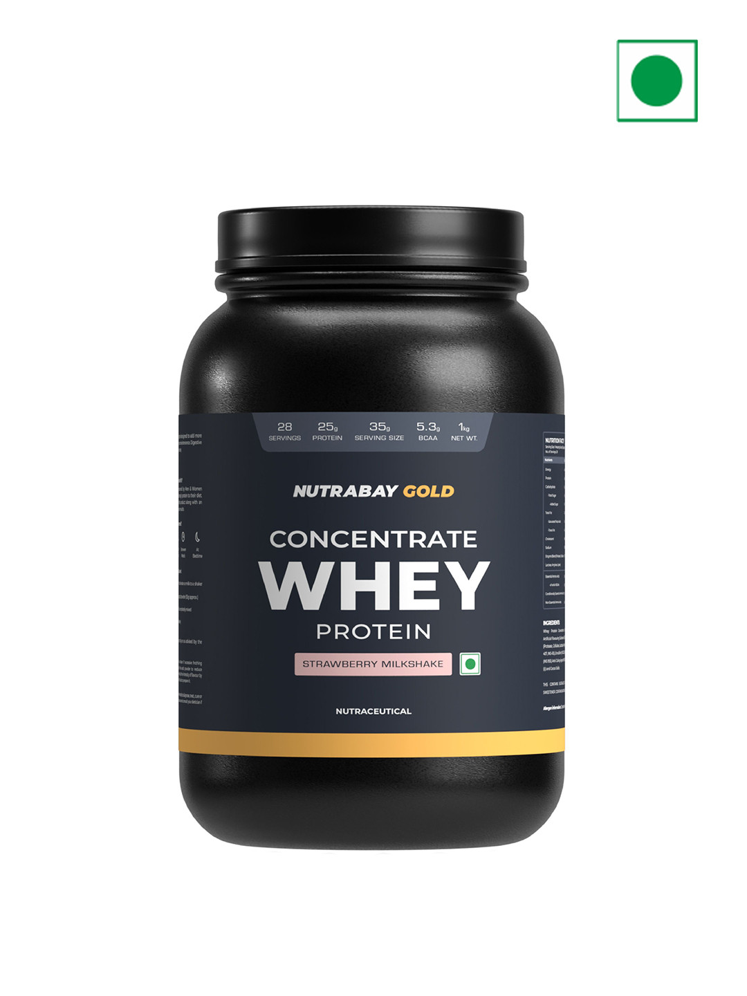 Nutrabay Gold 100% Whey Protein Concentrate - 1Kg - Strawberry Milkshake