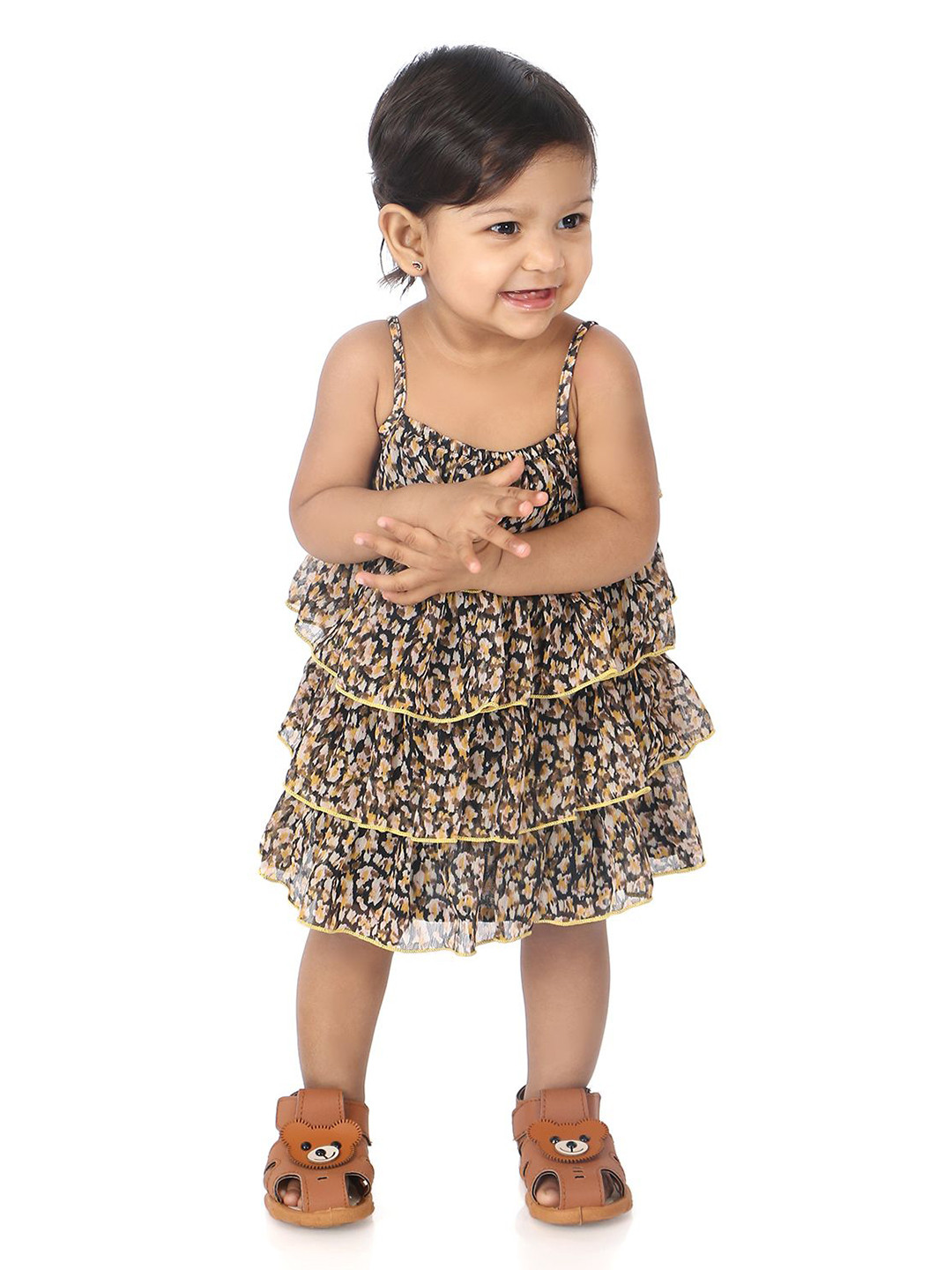 YOUNG BIRDS Girls Animal Printed Tiered Fit & Flare Dress
