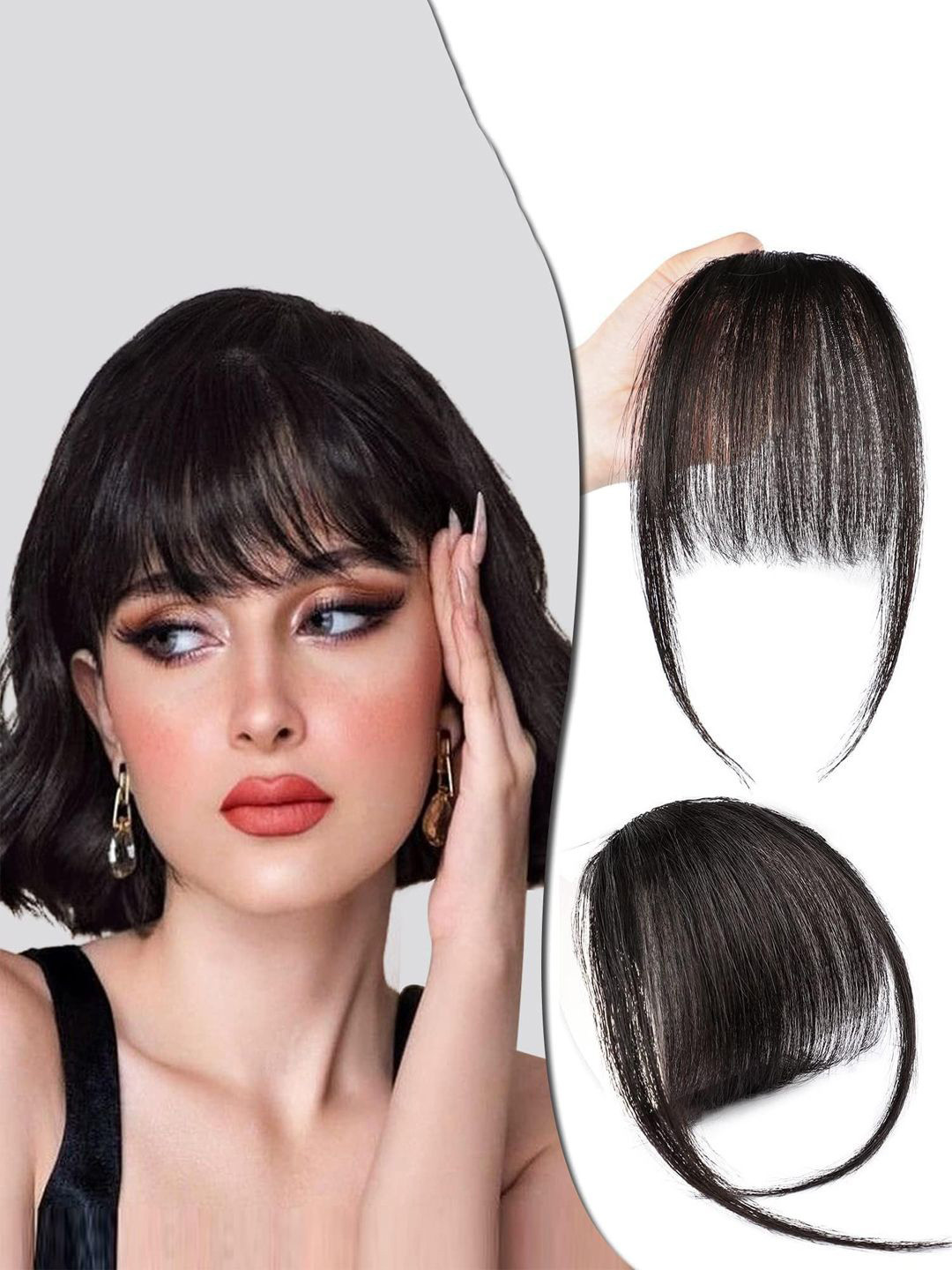 KRENOZ Women Clip-In Straight Bangs Hair Extension - Black