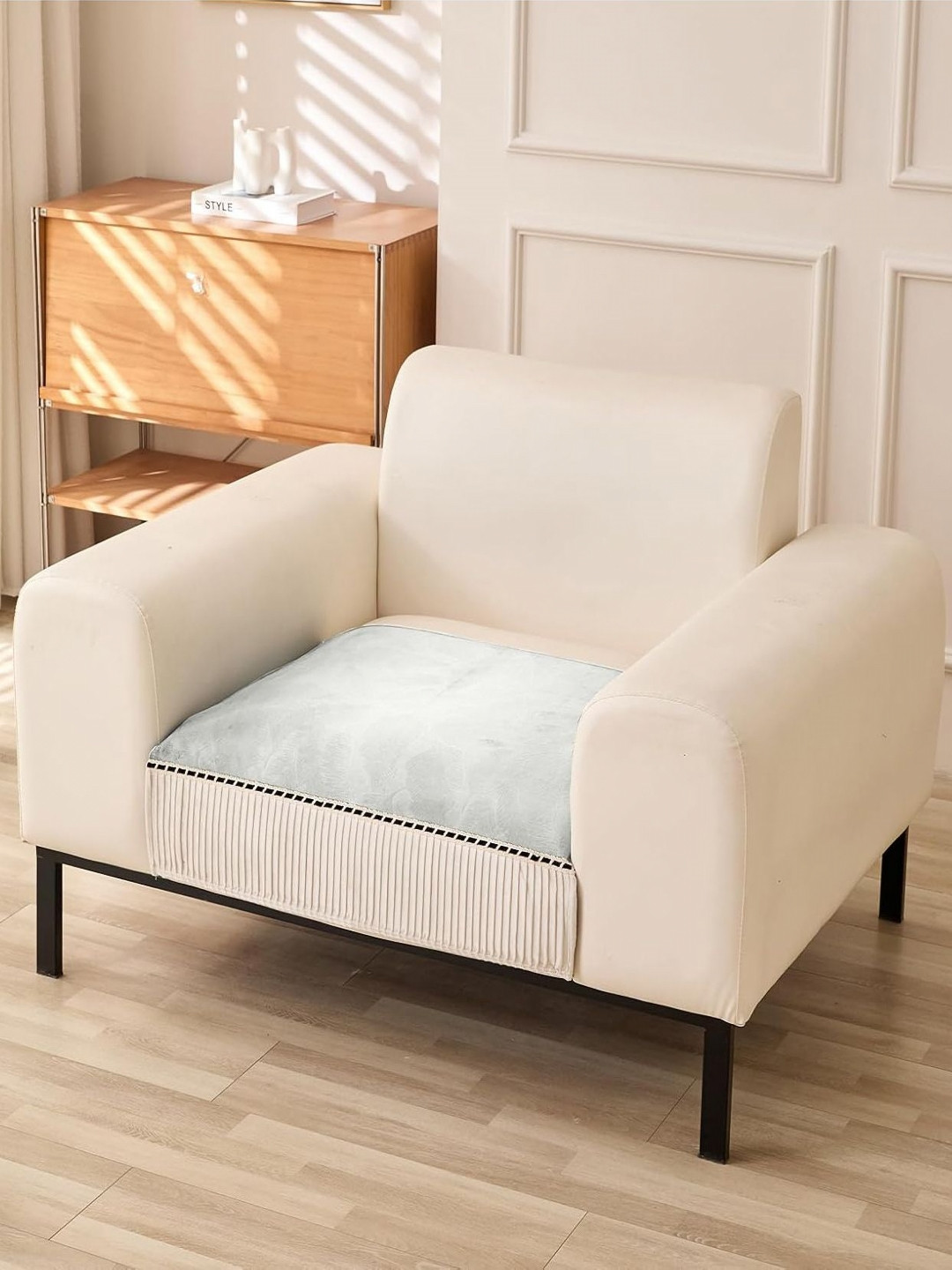 HOUSE OF QUIRK One Seater Sofa Mat Leaf Pattern Chenille Fabric Stretch Seat Sofa Mat