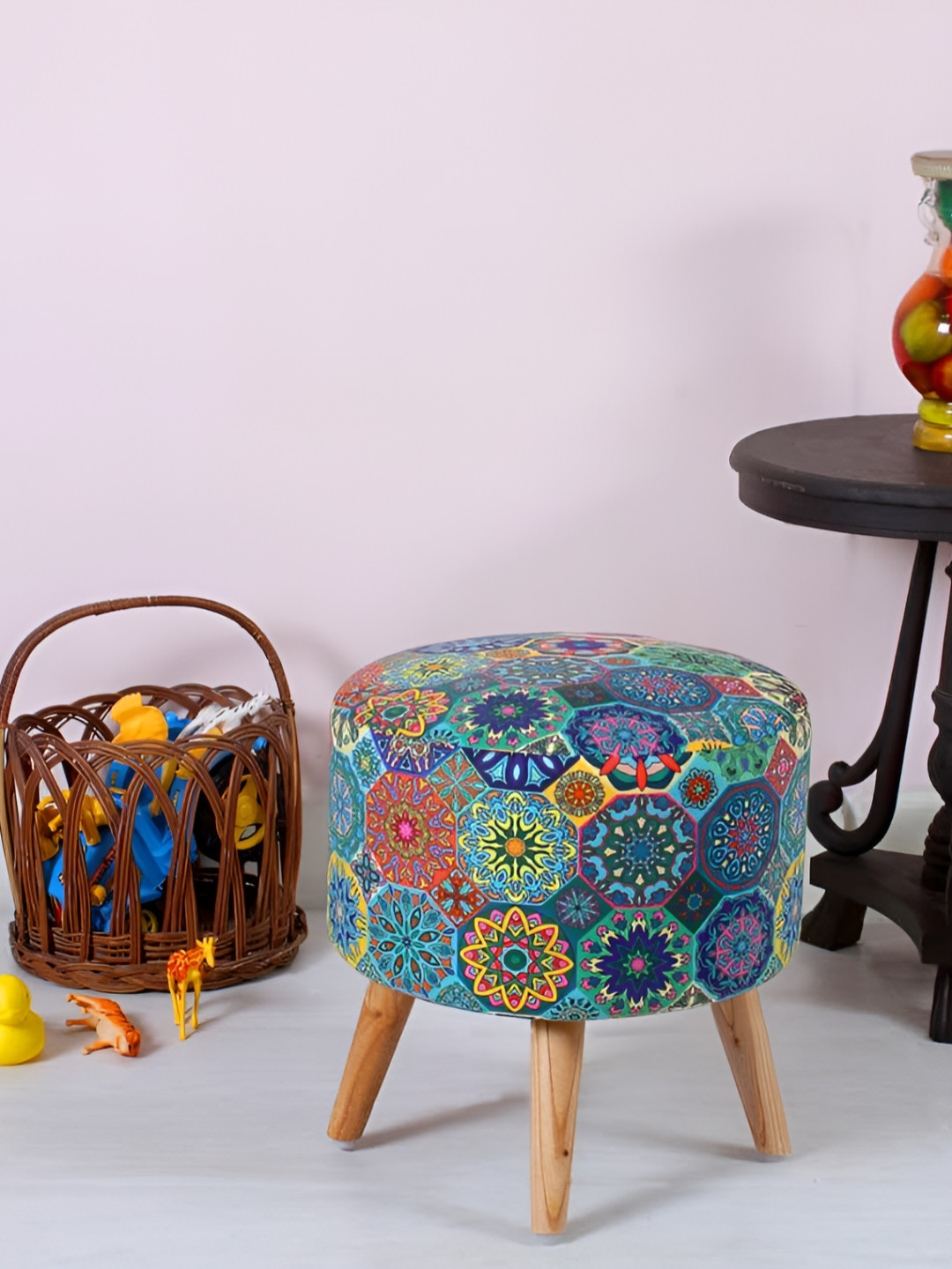 Shadowkart Blue Velvet Round Ottomans