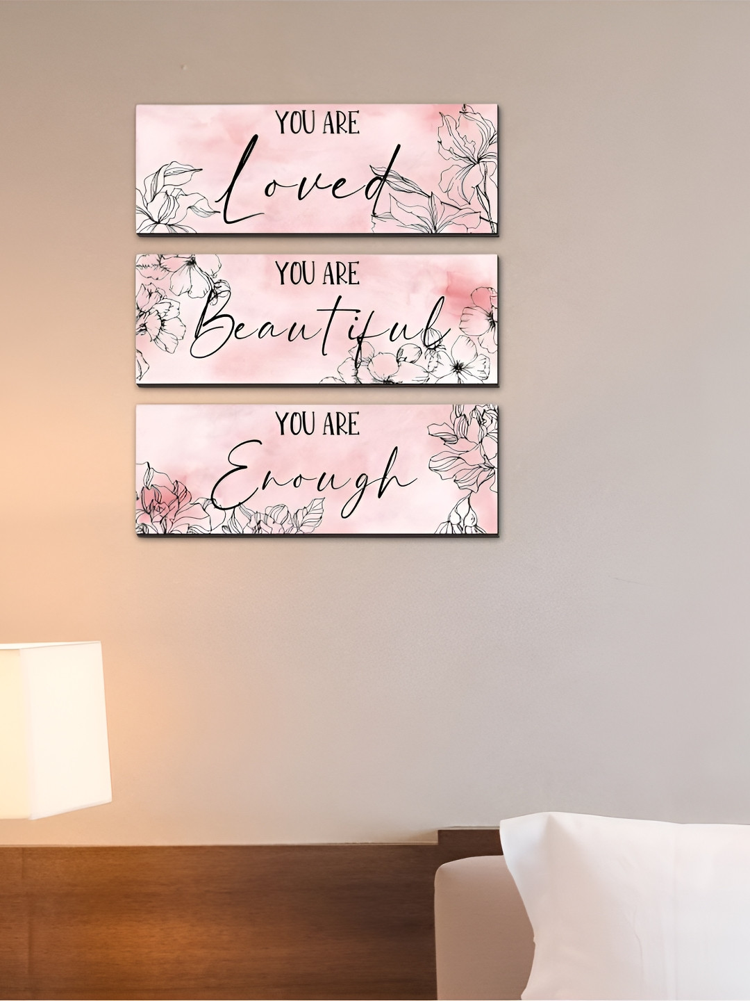 eCraftIndia You Are Loved Beautiful Enough Wood Matte Hall 3Pcs Wall Hangings-12.6In