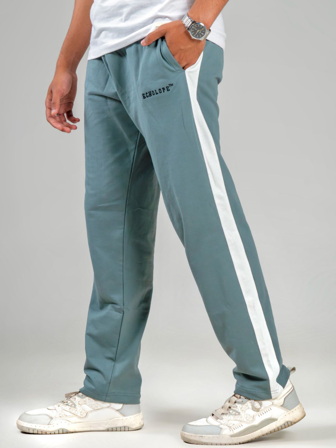 Echolope Men Striped Relaxed Straight Leg Trousers