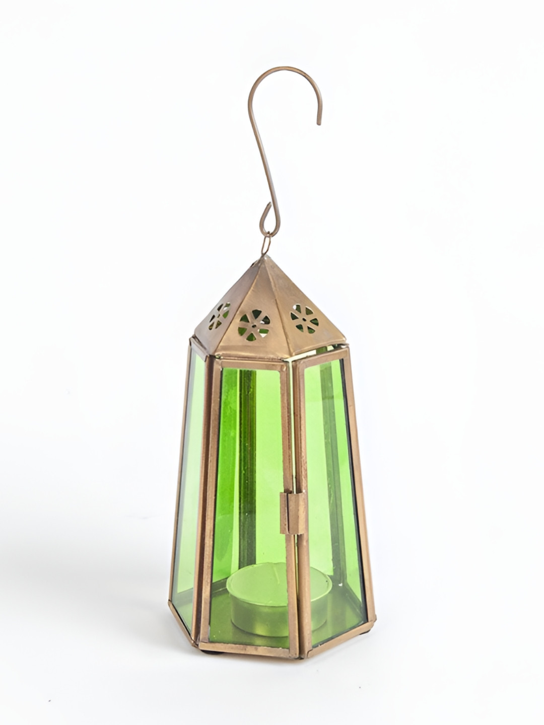 Fabindia Gold-Toned Glass Rectangle Table Lamp