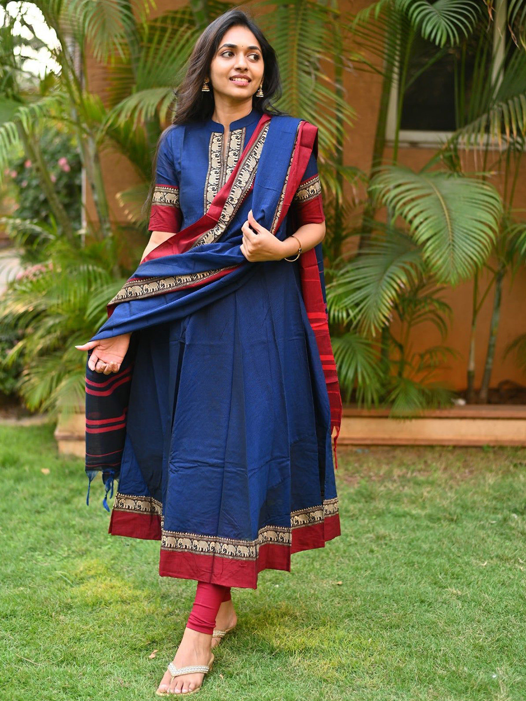 KALINI Rayon Blend Mandarin Collar Anarkali Kurta With Dupatta