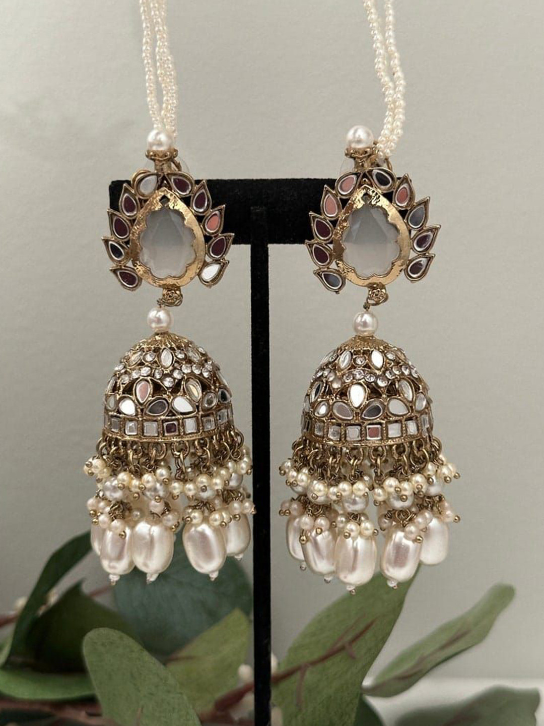 Crown Fabulous Jewellery Gold-Plated Kundan Studded Dome Shaped Jhumkas