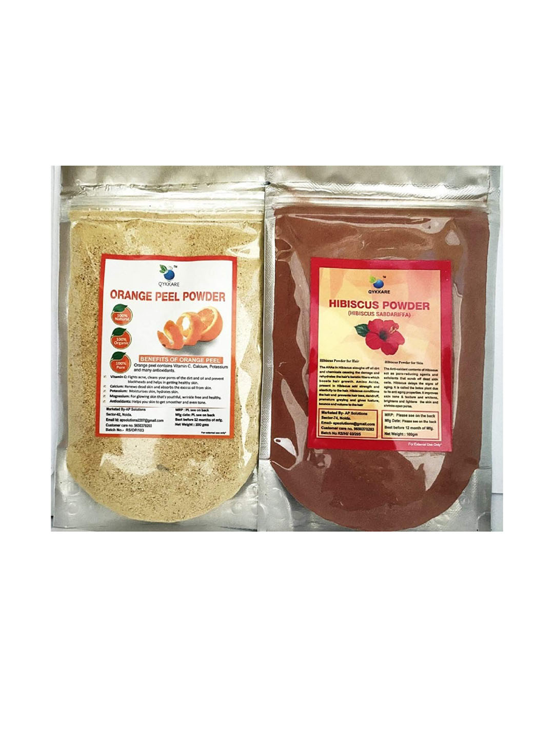 QYKKARE Set Of 2  Hibiscus And Orange Peel Powder Mask- 100 g Each
