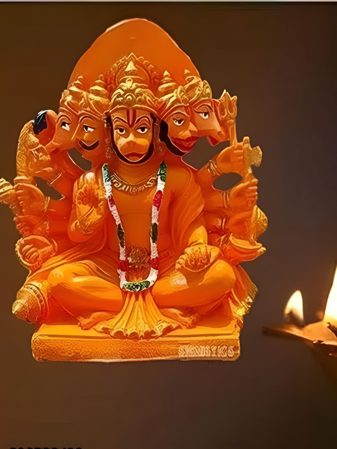 PICKARTME Panchmukhi Sitting Orange Polyresin Glossy Prayer Room Medium Showpiece -