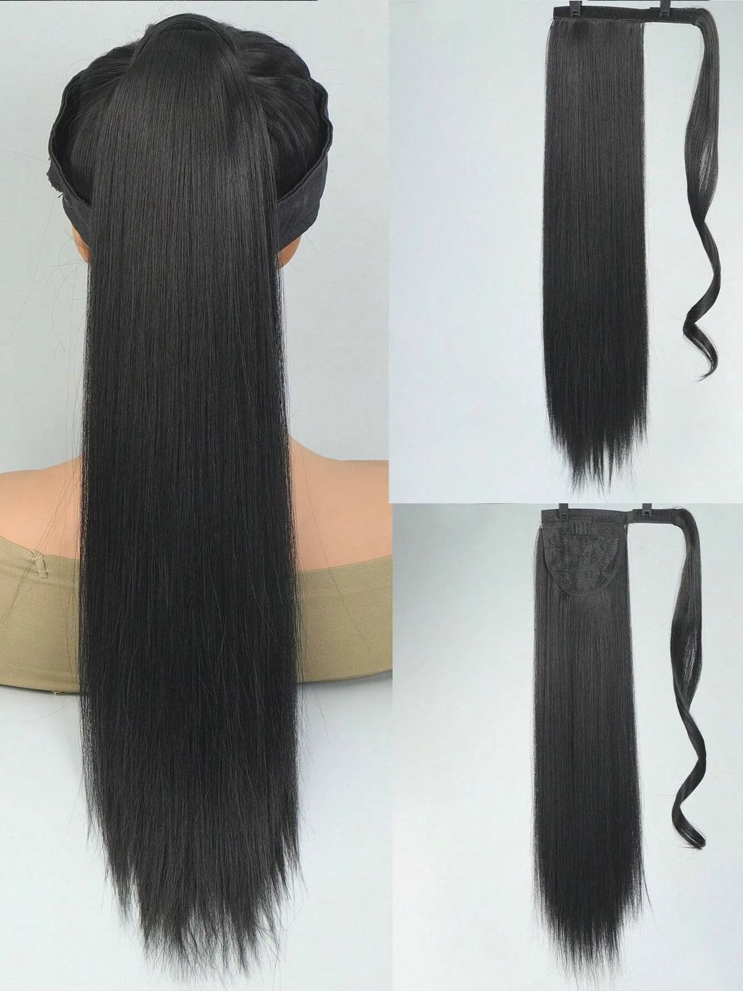 KRENOZ Halo Straight Ponytail Hair Extension - Black - 24 Inches