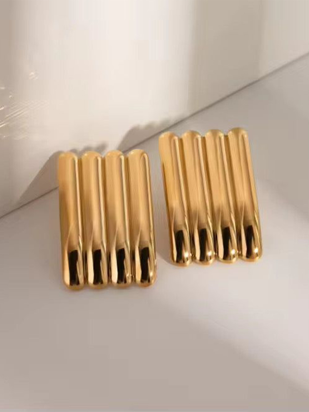 THEPANDASTOREE Stainless Steel 18KT Gold Plated Bold Statement Contemporary Studs Earrings