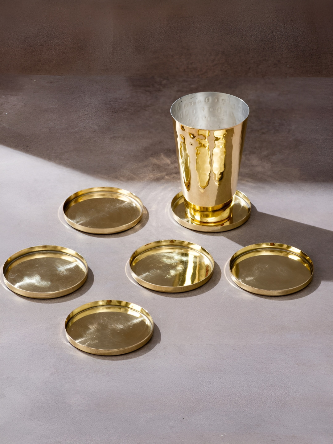 P-TAL Set Of 6 Brass Round Coasters