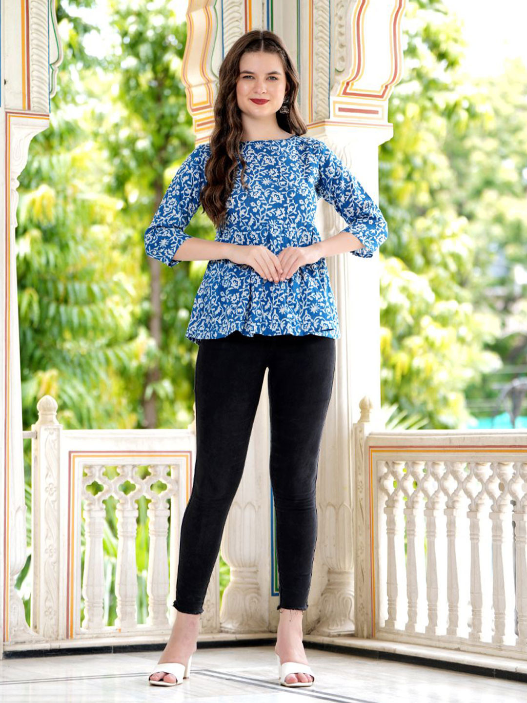 BAIRAJ Women Ethnic Print Cotton Empire Top
