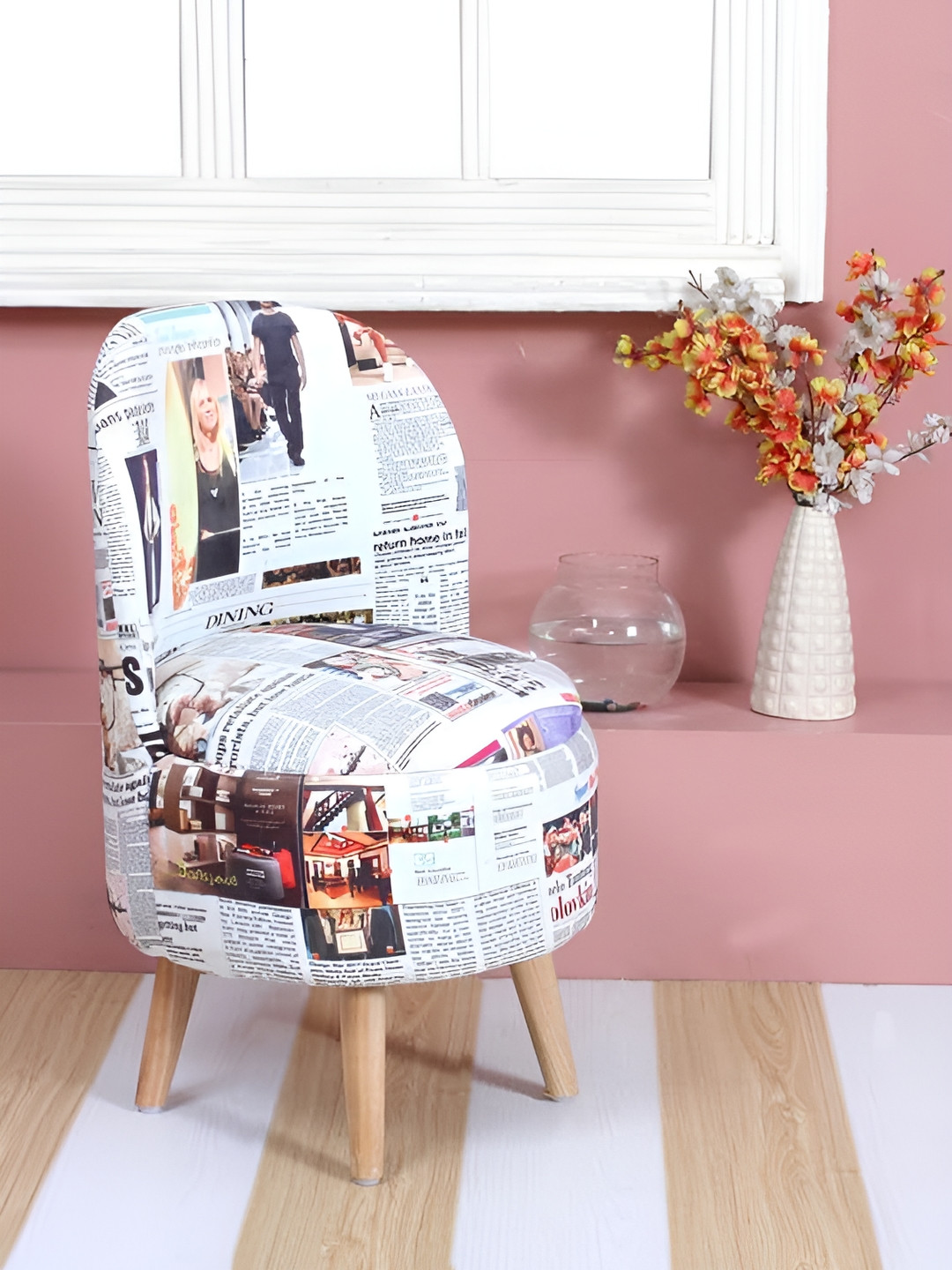 Shadowkart White Wooden Mudda Pouffe Ottoman