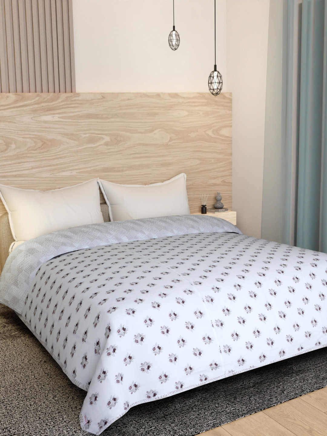 Florida Bronze-Toned & White Floral AC Room 300 GSM Double Bed Dohar