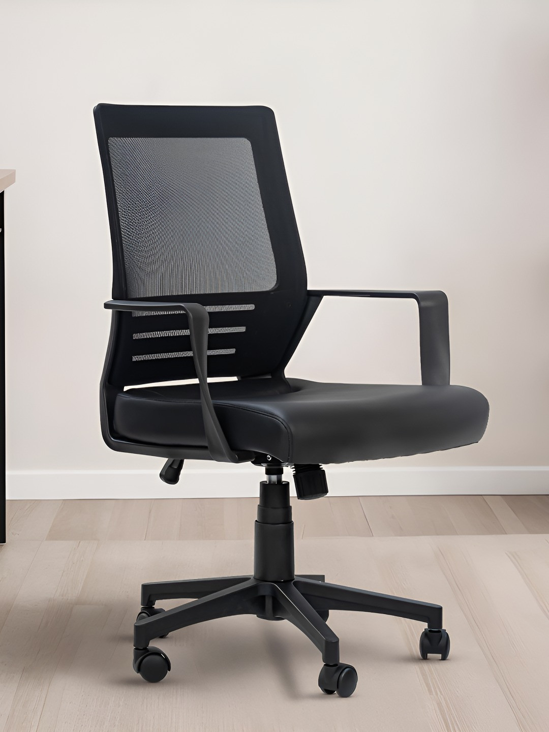 DROGO Lumina Ergonomic Black Leatherette Armrest Mesh & Curve Lumbar Support Study Chair