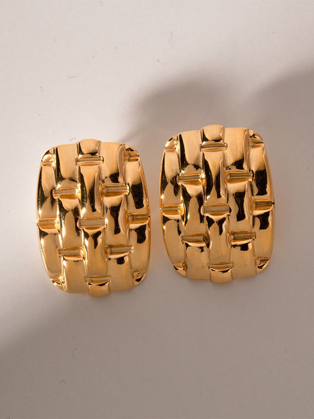 Aiza 18KT Gold Plated Brick Shine Studs