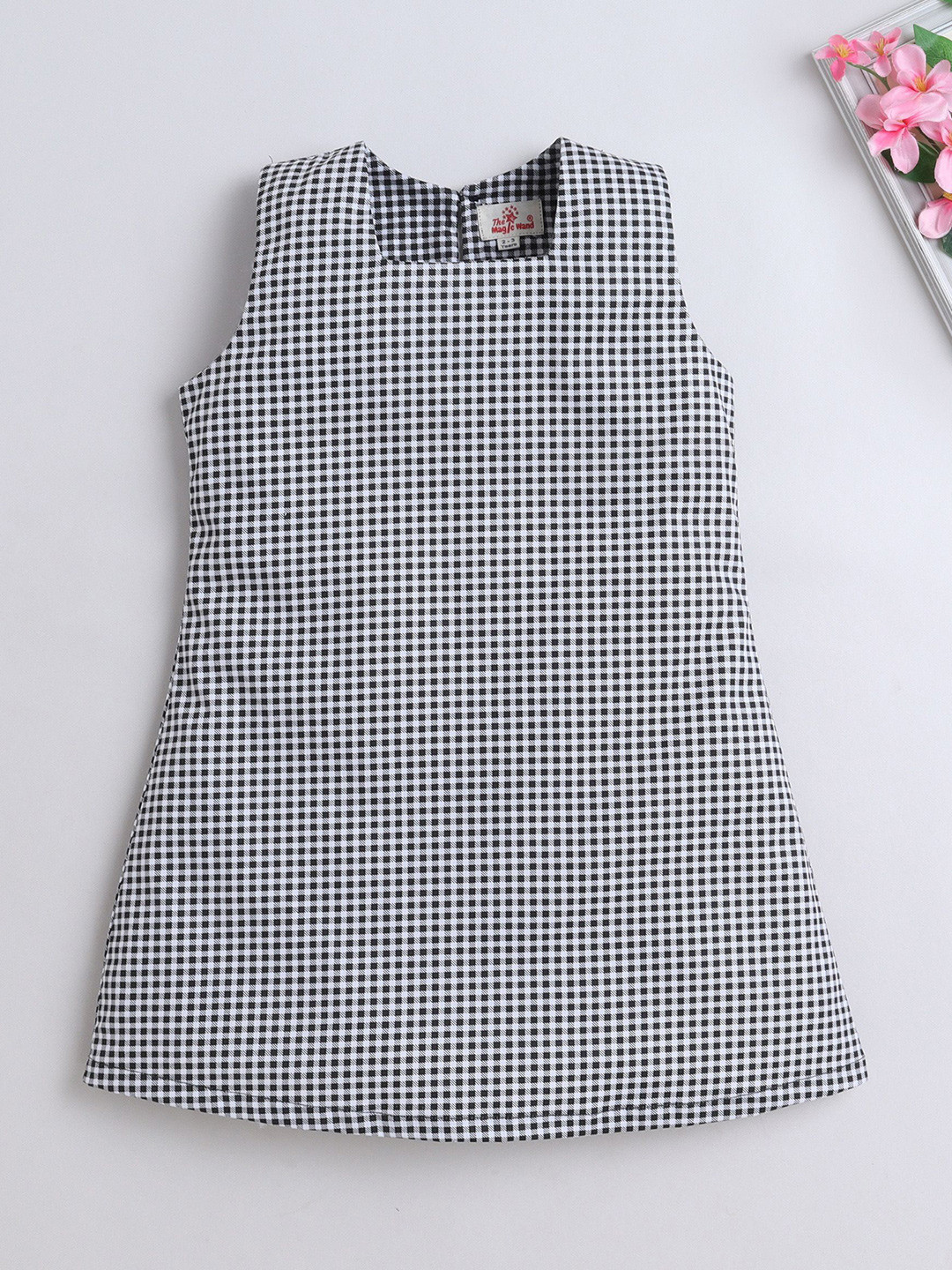 The Magic Wand Girls Checked Square Neck A-Line Dress