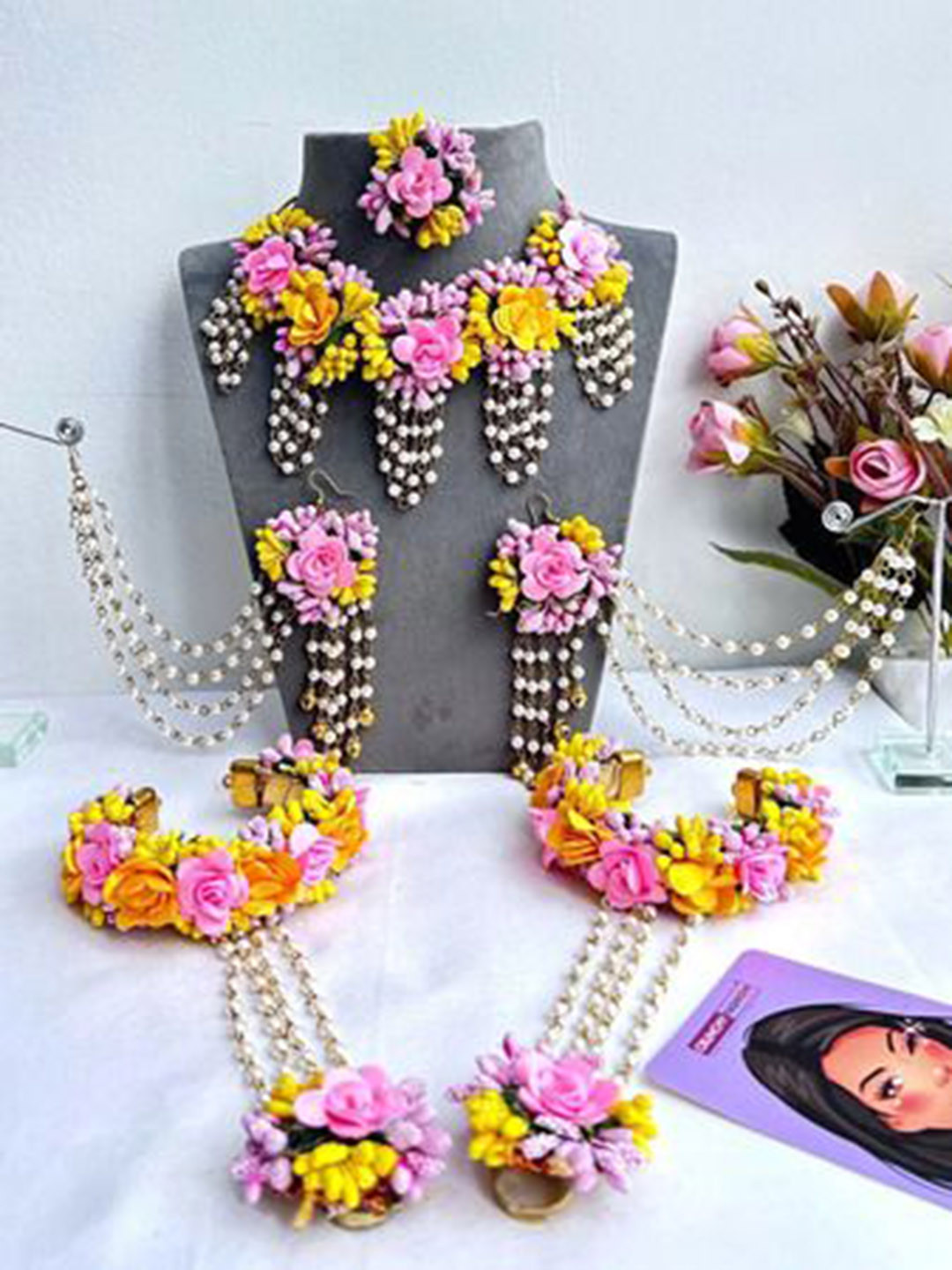 PASU FASHION Flower Bridal Haldi-Mehndi-Baby Shower Jewellery Set