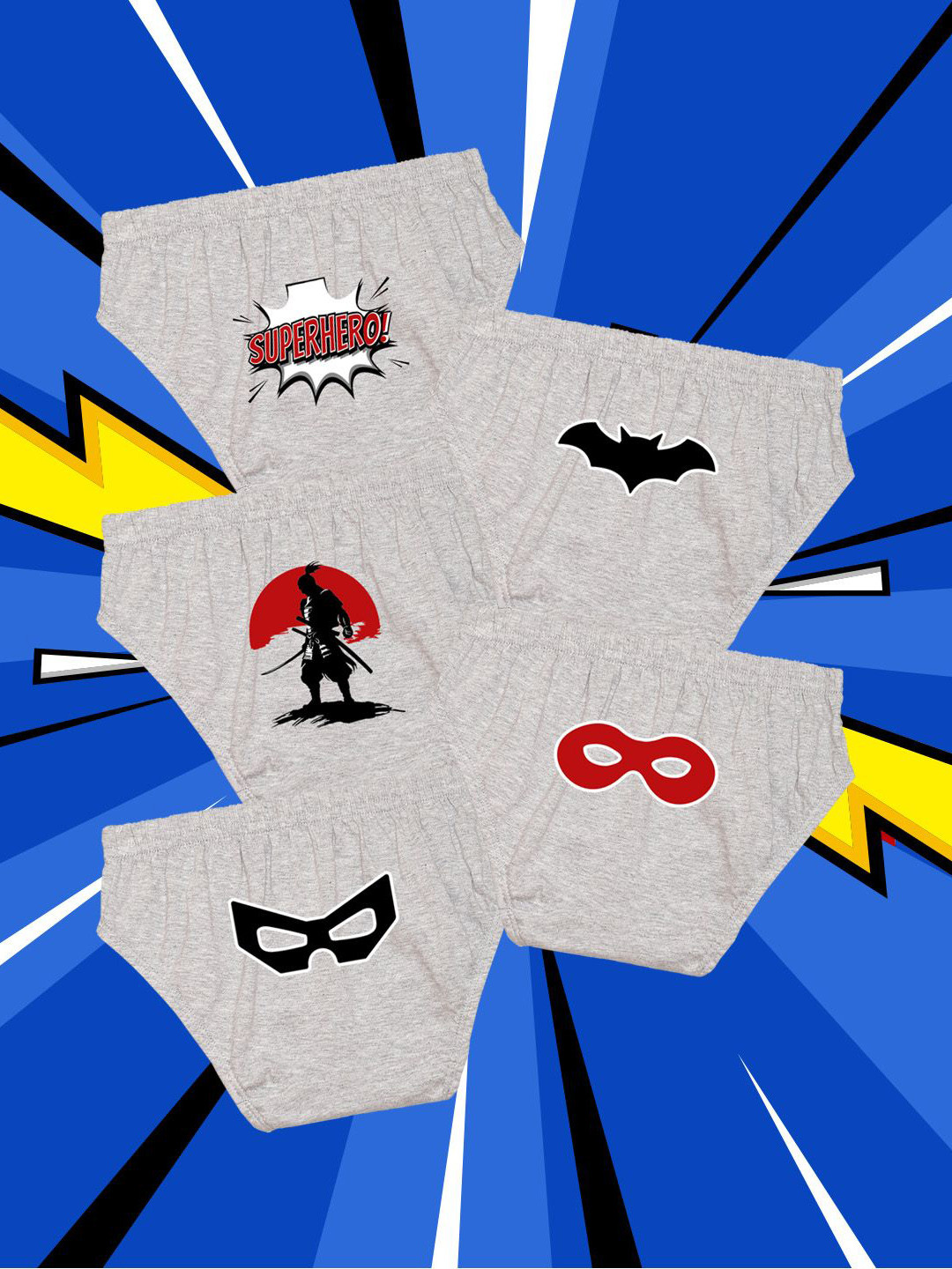 NUSYL Boys Pack Of 5 Typography Printed Basic Briefs NUBCBRFPO5.0072MY