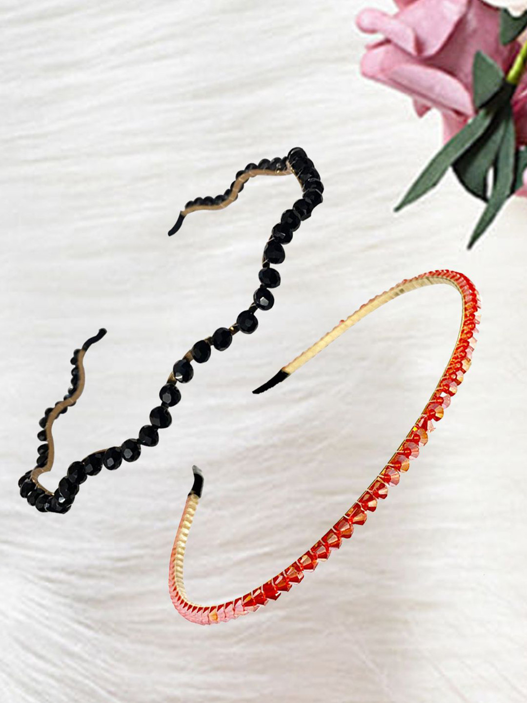 LYKAA Set of 2 Assorted zig zag And Straight Rhinestone Headbands Combo