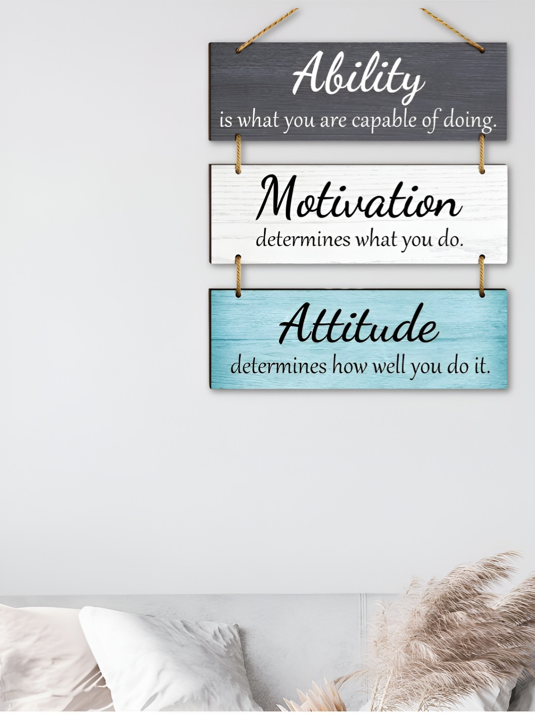 eCraftIndia Blue & White Printed Ability Motivation Wooden Wall Hangings