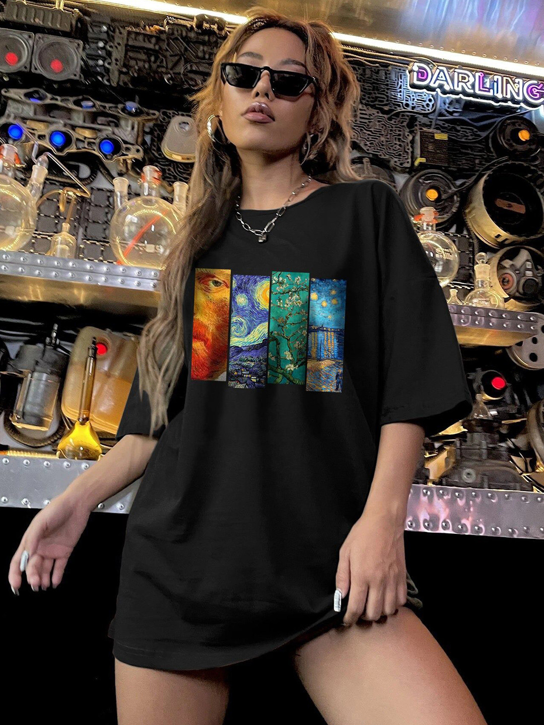 Outzidr Black Chest Print Graphic Tshirt