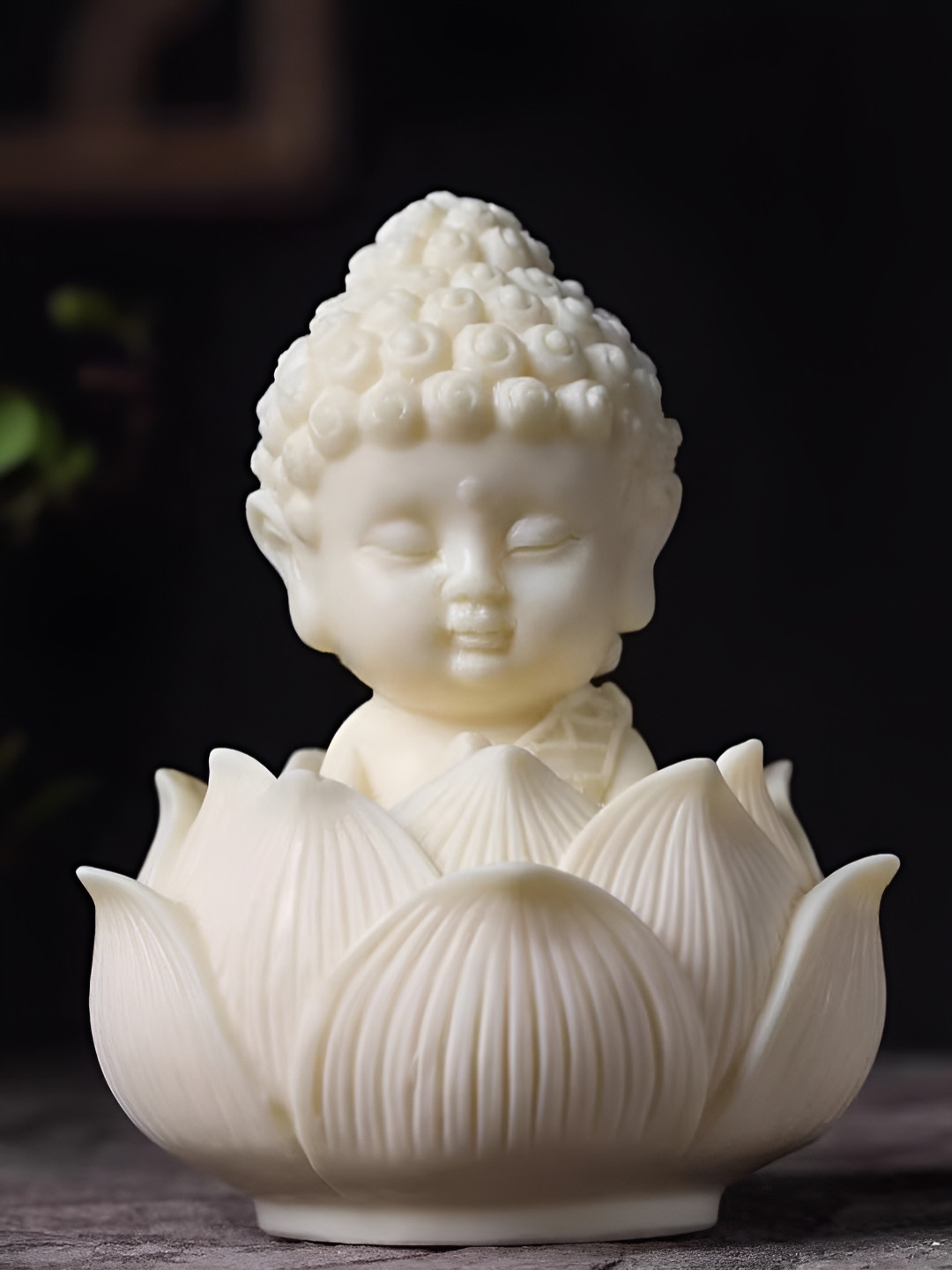 PICKARTME Buddha White Polyresin Matte Living Room Medium Showpiece - 3.9 Inches