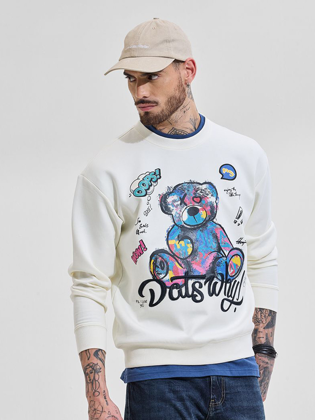 Snitch Men Off White Graphic Printed Sweatshirt