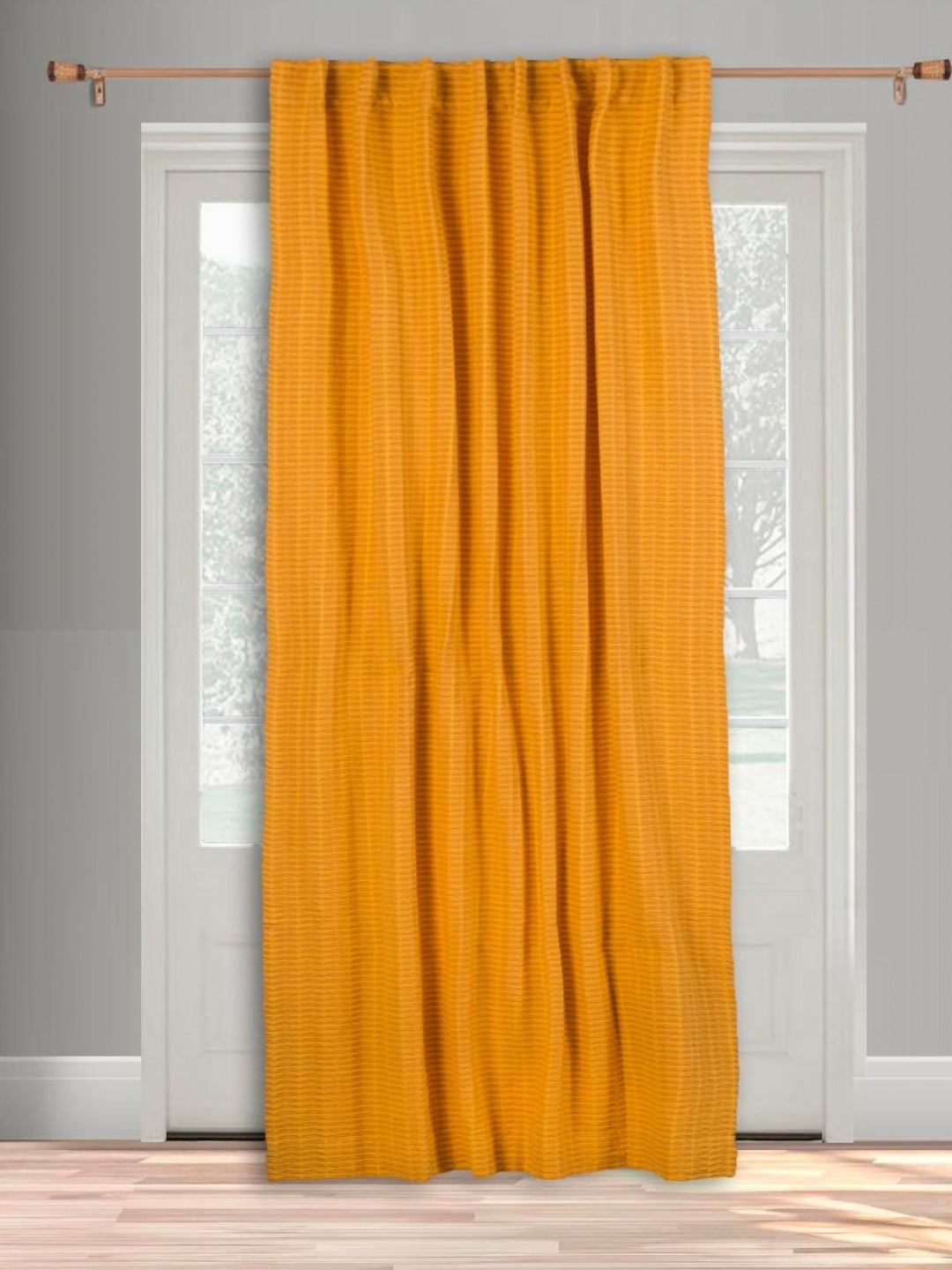 Fabindia Yellow Striped Room Darkening Door Curtain