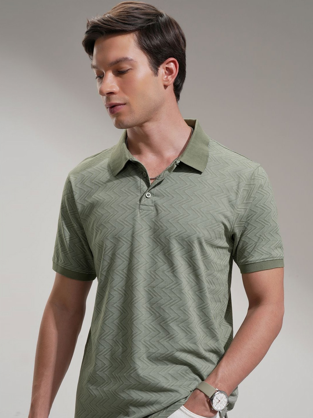 LOCOMOTIVE Men Polo Collar Drop-Shoulder Sleeves T-shirt