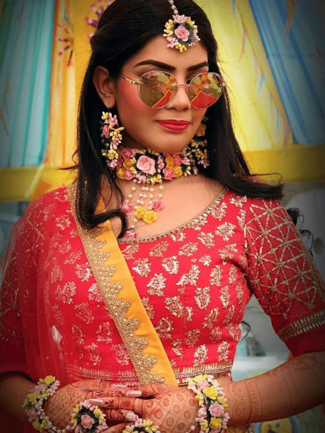 AGARWALPRODUCT Beaded & Flower Bridal Haldi Mehndi Baby Shower Jewellery Set