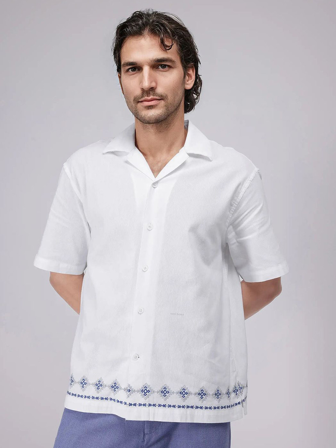 RARE RABBIT Men Trik Primary White Comfort Boxy Opaque Casual Shirt