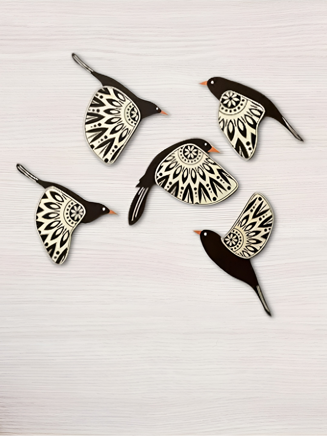 eCraftIndia Flying Bird Wood Floral Matte Hanging Hall 5Pcs Wall Hangings-4.3In